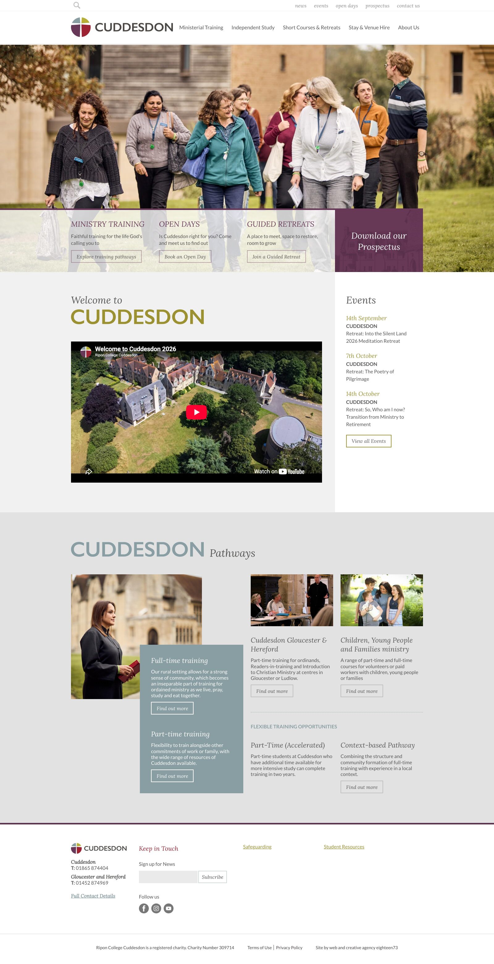 Ripon College Cuddesdon website, desktop