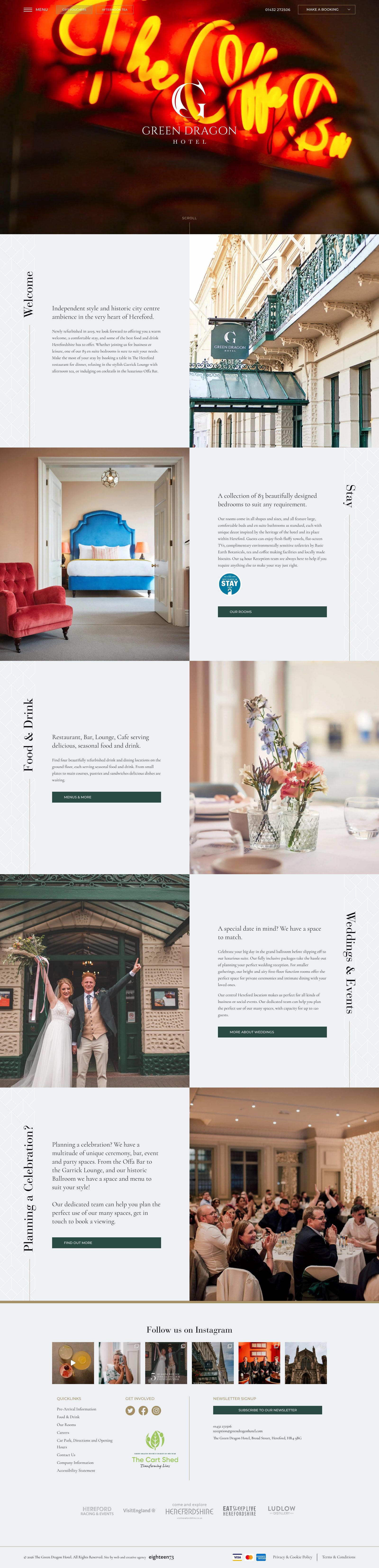 Green Dragon Hotel website, desktop