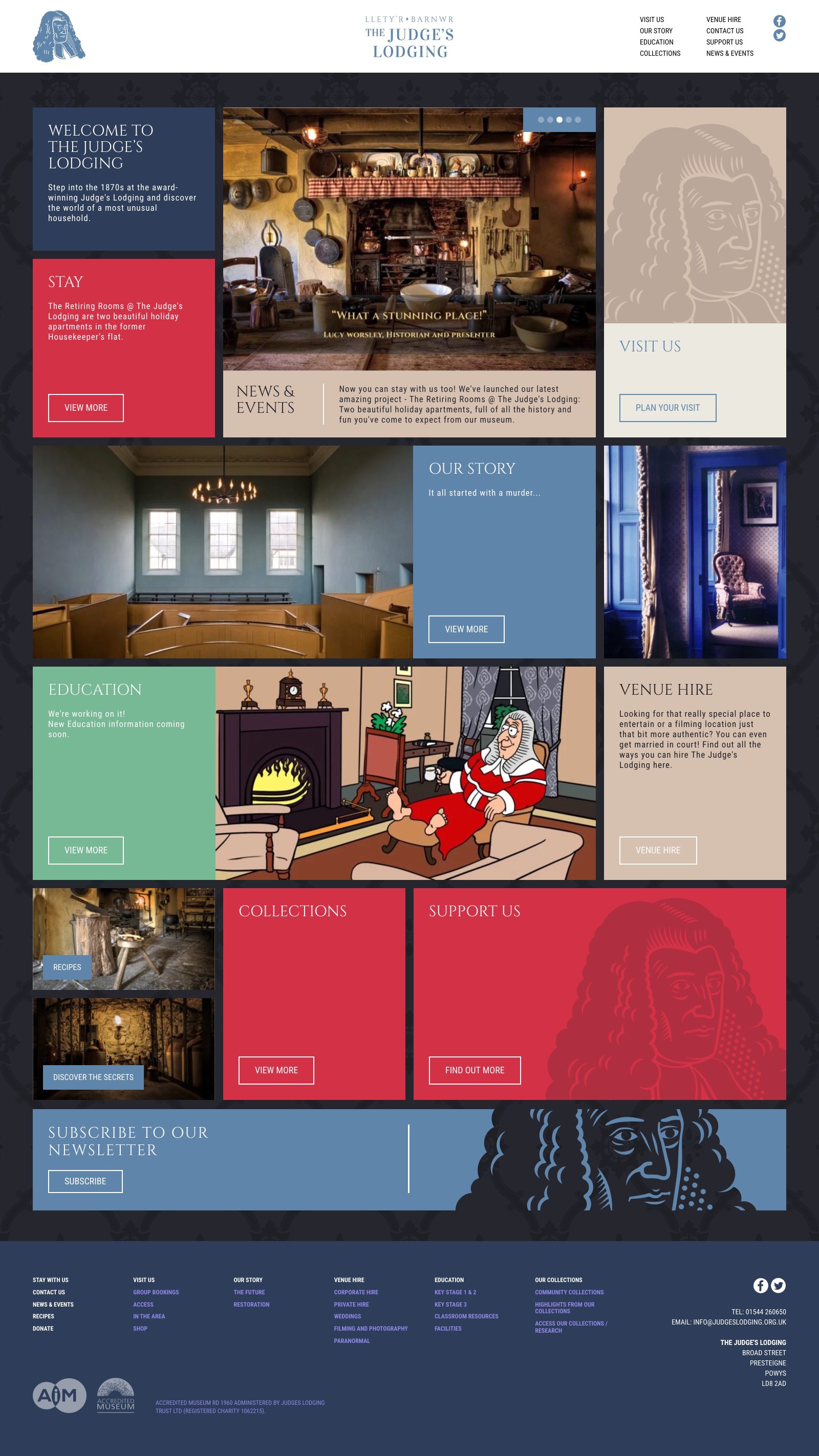 Judges Lodging website shown on a desktop screen